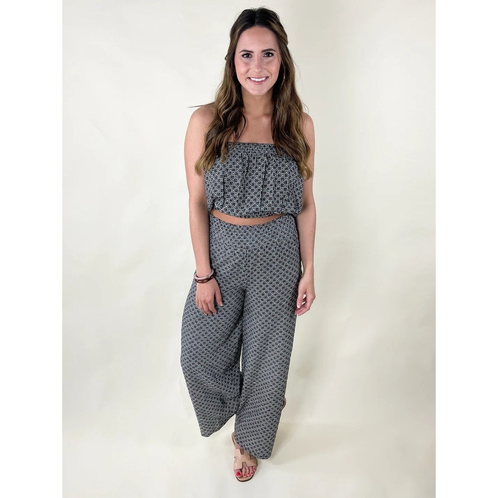 Bishop & Young Super Chill Tube Top & Wide Leg Pants Set Mosaic Tile Small Beach